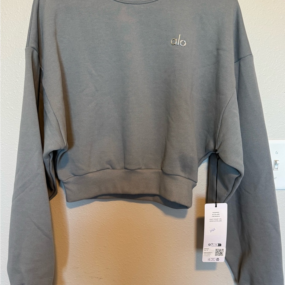 ALO Yoga Lunar Gray Cropped Hoodie NWT Size Medium - Picture 4 of 10